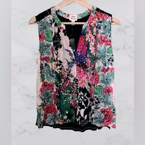 Anthro Tiny Petites Size SP Green Pink Sleeveless Floral Blouse w/Lace Trim NWOT